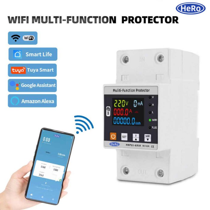WIFI Smart Switch TUYA Energy Meter Kwh Metering 63A Circuit Breaker Timer with voltage current and leakage protection